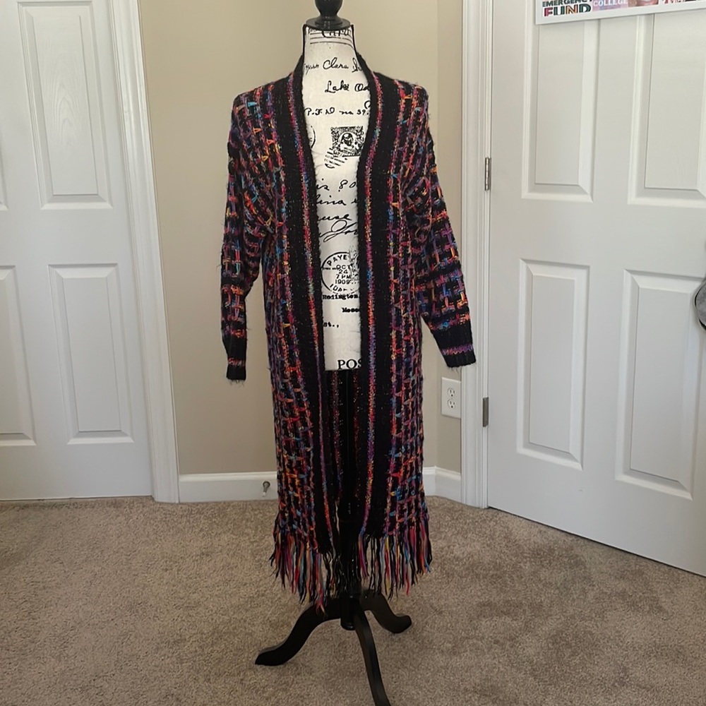 Knitted Multicolored Cardigan with tassels